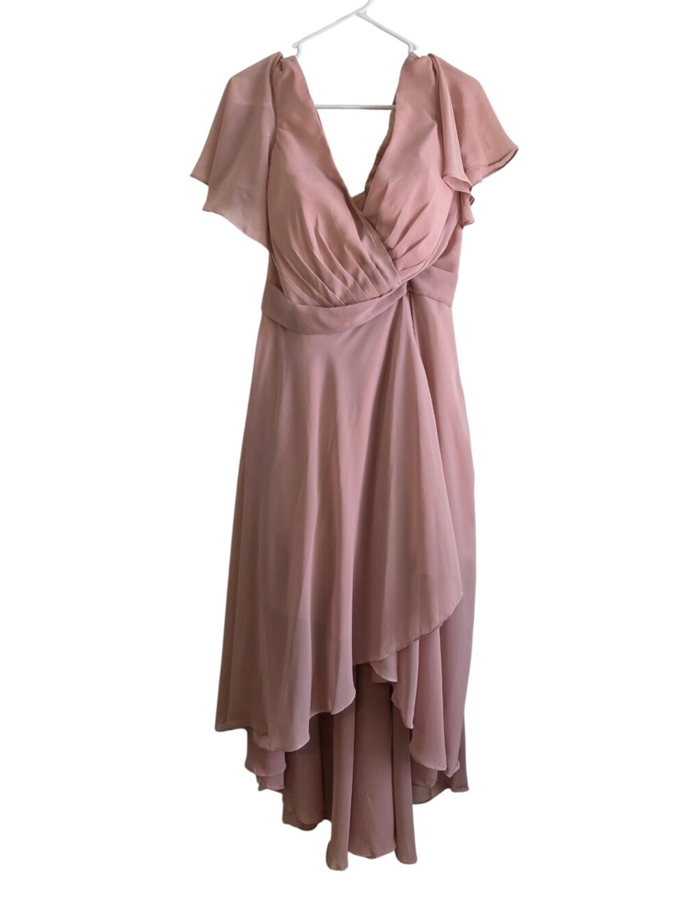 FH Dusty Pink Hi Lo Flutter Sleeve Chiffon Corset Dress Size 14 New Without Tags
